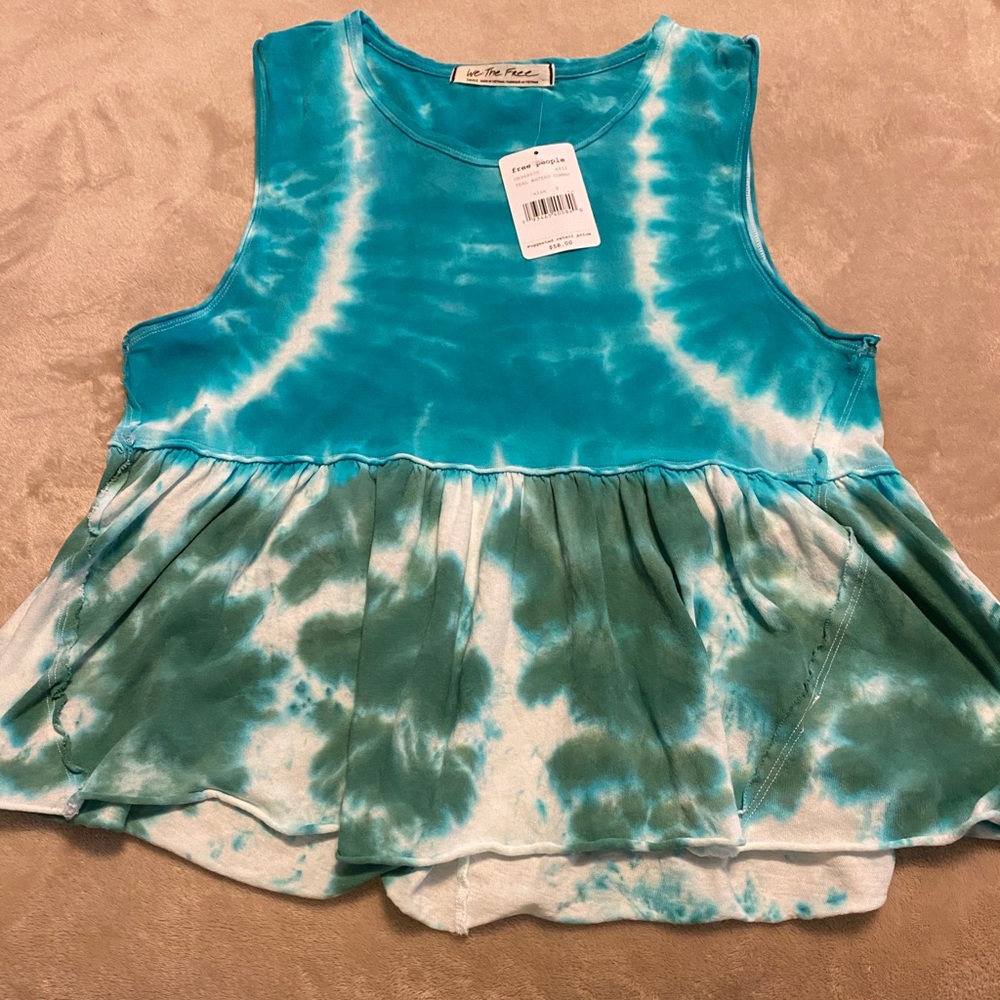 Free People Teal Waters “ Tie-dyed top NWT Small